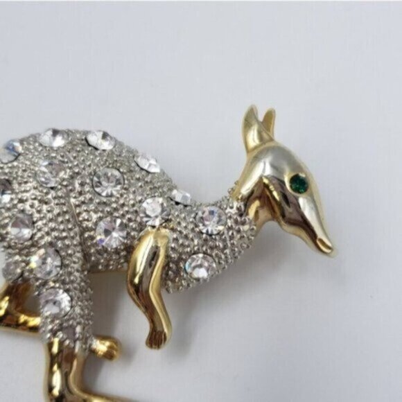 Vintage Gold Tone Diamonelle Rhinestone Kangaroo Brooch Pin Whimsy - Picture 4 of 12